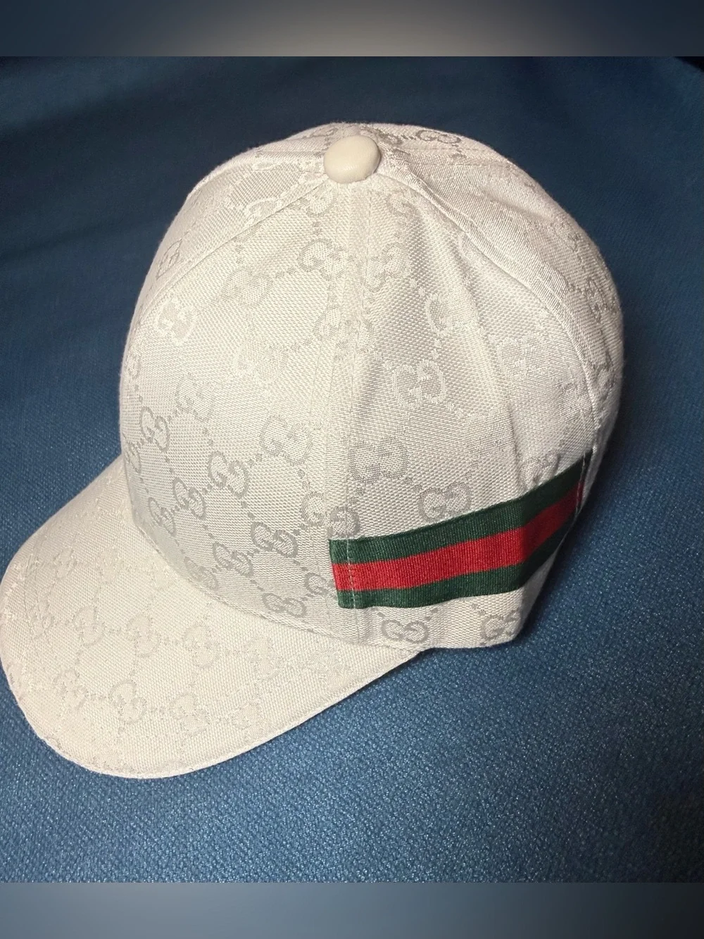 G G logo monogram Canvas Baseball Hat cap with Web Stripe in pristine white new